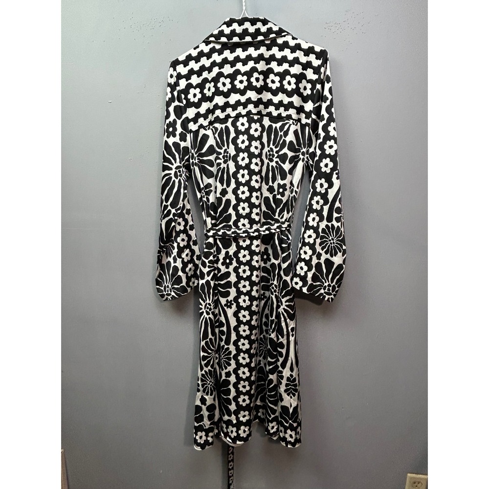 House of Harlow 1960 Shirt Dress Womens M Black White Floral Beaded Belt Midi - Picture 2 of 10